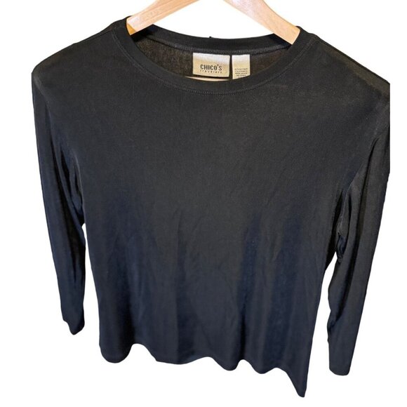 Chico's Travelers Black Long Sleeve Pullover Crew Neck Top Sz L - Picture 1 of 7